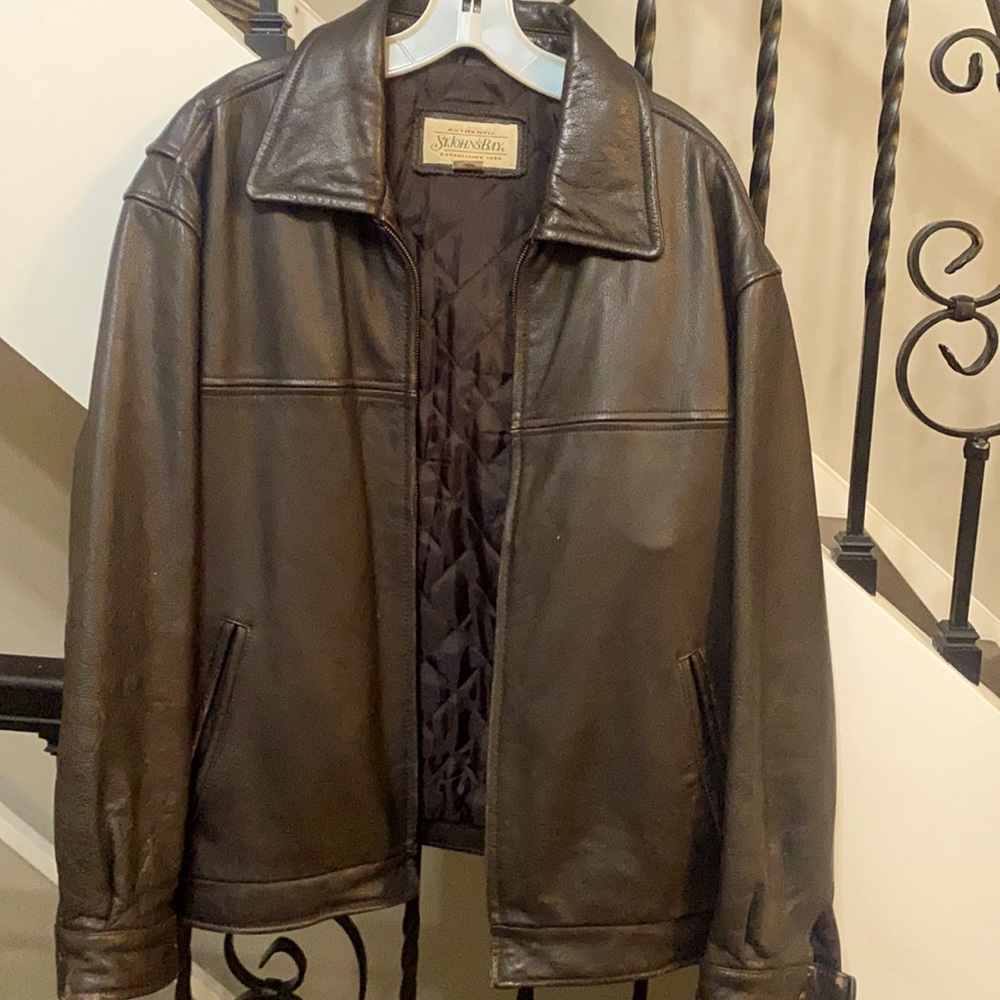 Brown leather jacket hardly been used. Brand is Saint John Bay.